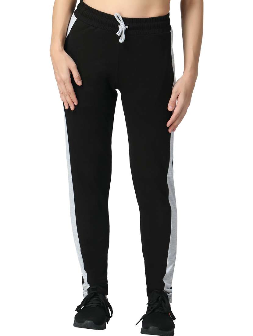 black color blocked mid rise track pant
