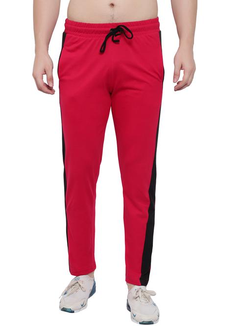 red cotton ankle length track pant - 20081192 - Standard Image - 0
