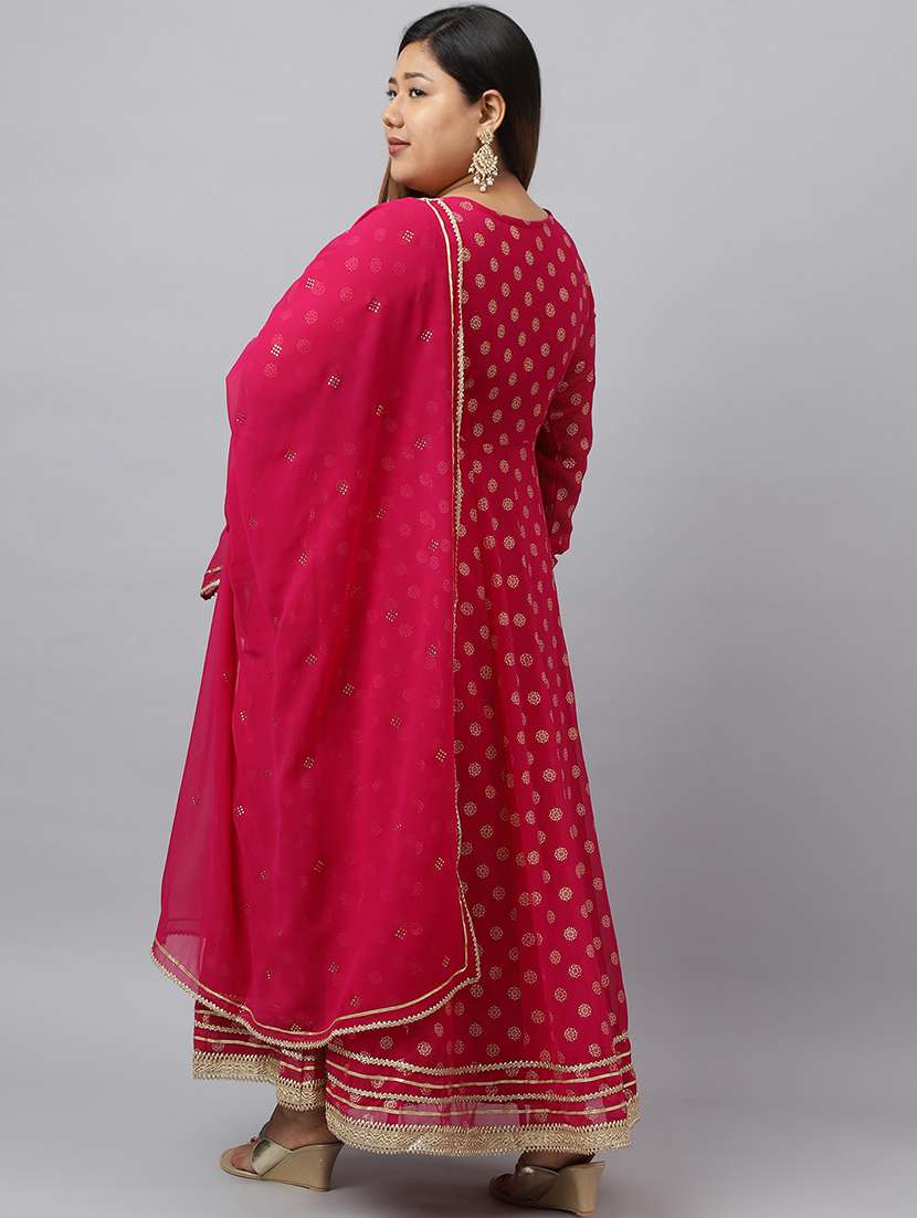 round neck pink kurta dupatta set - 20082729 -  Standard Image - 3