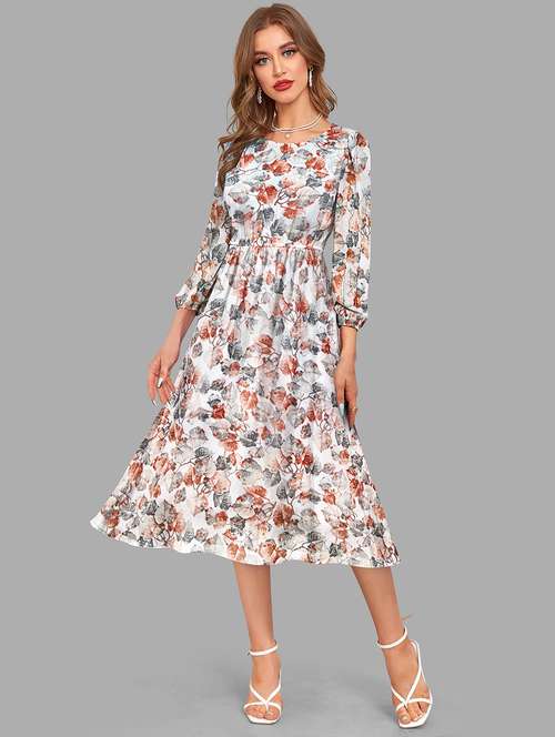 women's fit & flare leaf print dress - 20083138 -  Standard Image - 0