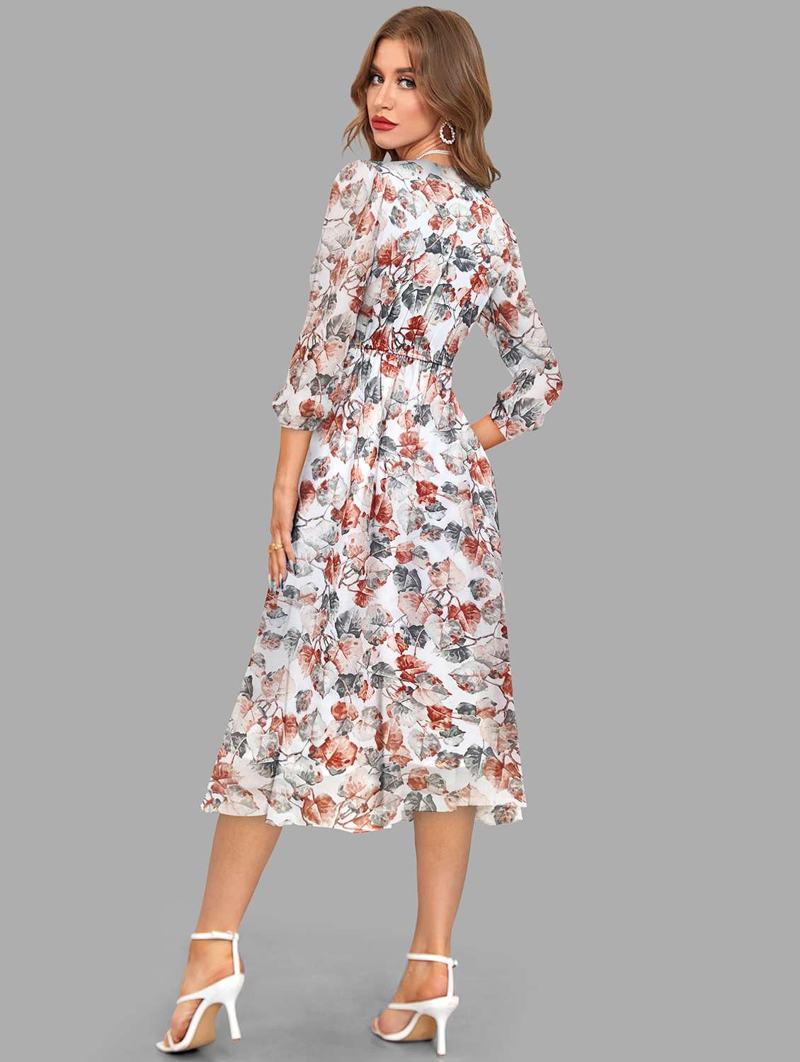 women's fit & flare leaf print dress - 20083138 - Standard Image - 3