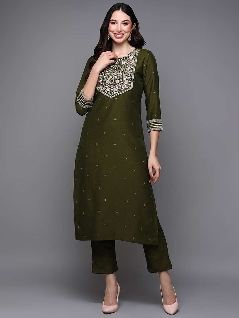 round neck solid straight kurta
