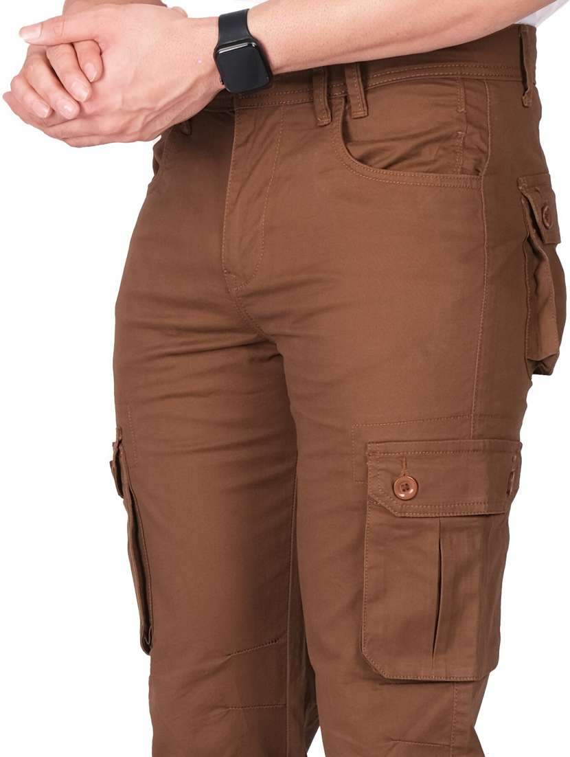 brown cotton cargos casual trousers - 20084911 - Standard Image - 3
