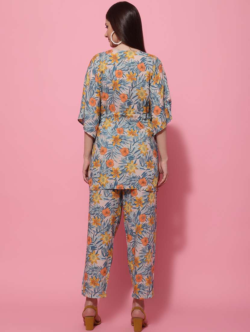 v neck printed kaftan and loungepant set - 20085453 -  Standard Image - 3