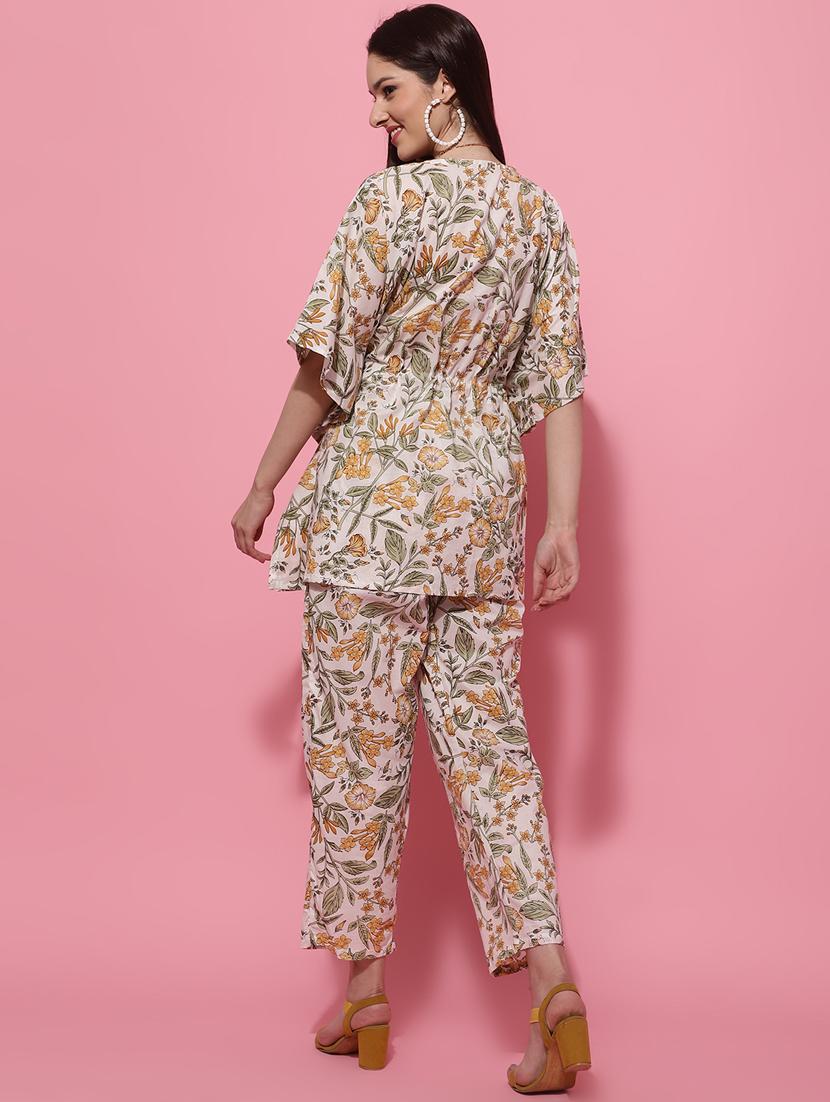 v neck printed kaftan and loungepant set - 20085454 - Standard Image - 3