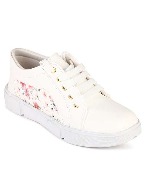 white pu laceup sneakers - 20085523 -  Standard Image - 0