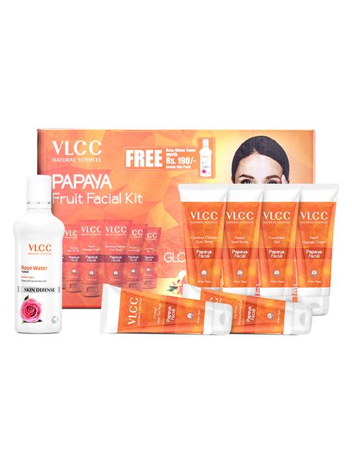 vlcc papaya fruit facial kit - 300 g with free rose water toner - 100 ml - 20085541 - Standard Image - 0
