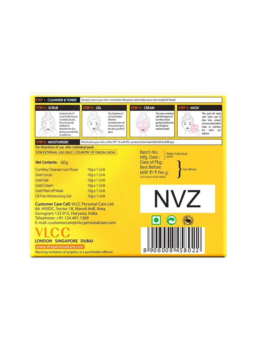 vlcc gold facial kit for luminous & radiant complexion - 60 g ( pack of 6 ) - 20085547 - Standard Image - 5