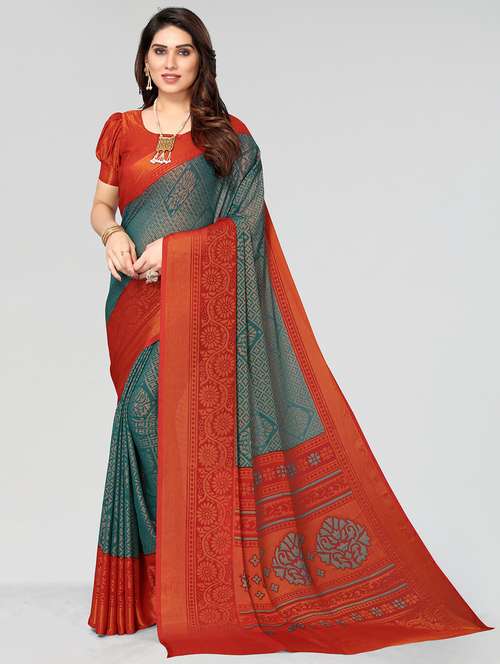 green cotton blend saree with blouse - 20086496 - Standard Image - 0