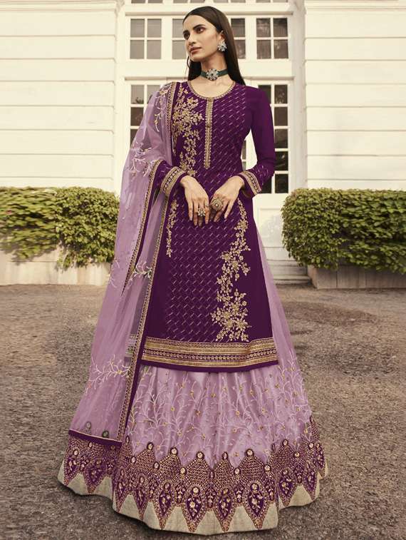 purple georgette semistitched suit