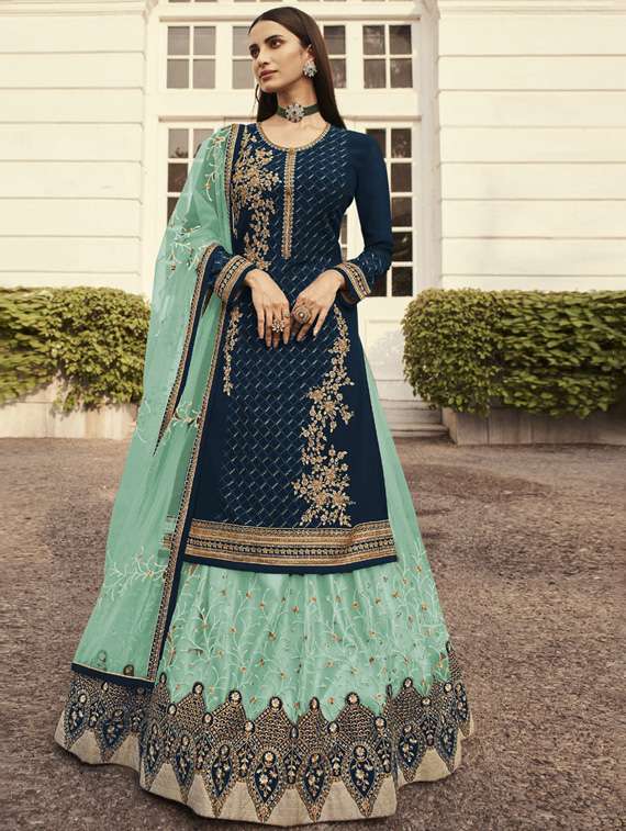 blue georgette semistitched suit