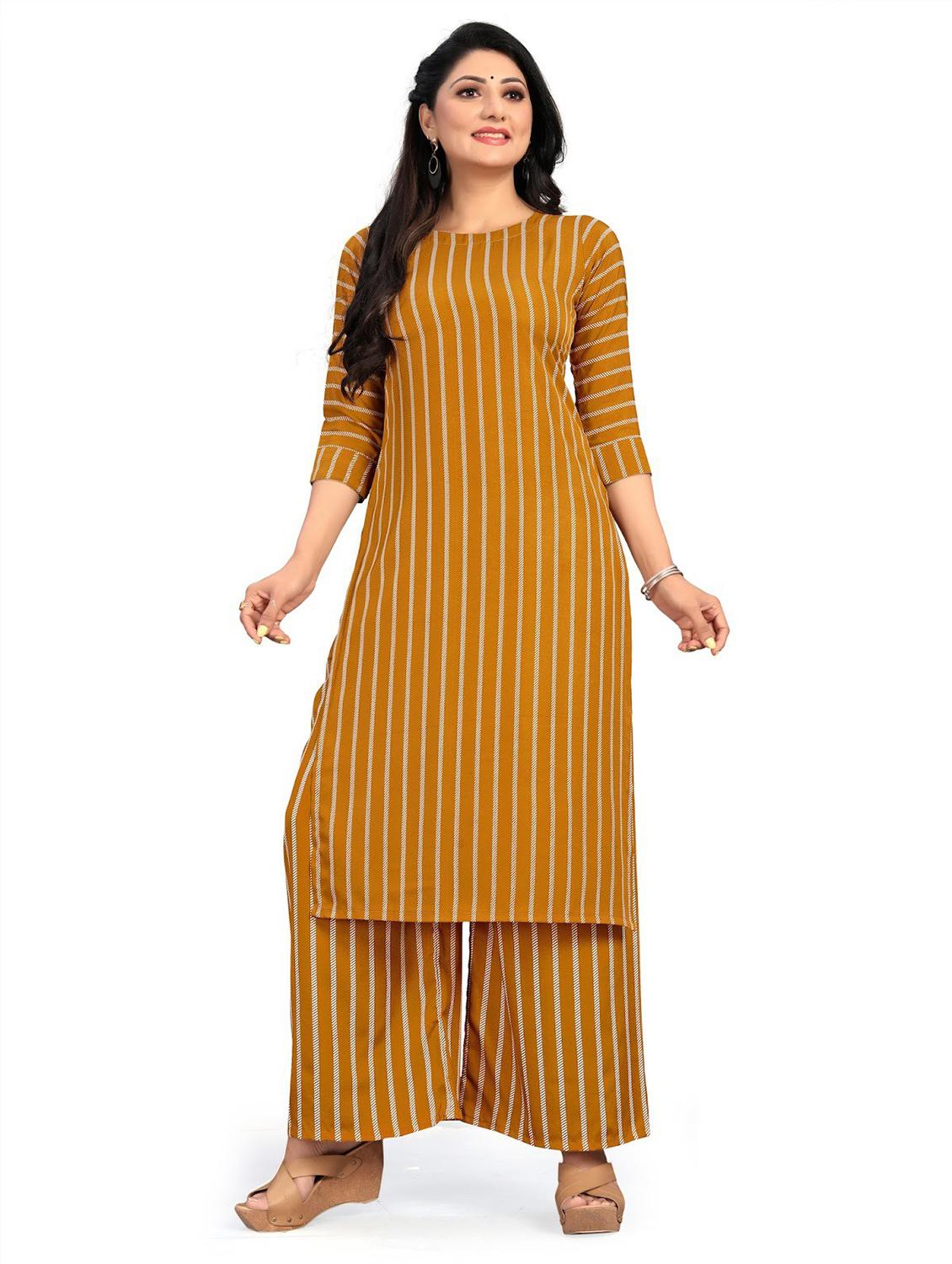 stripes printed kurta palazzo set - 20087393 -  Zoom Image - 0