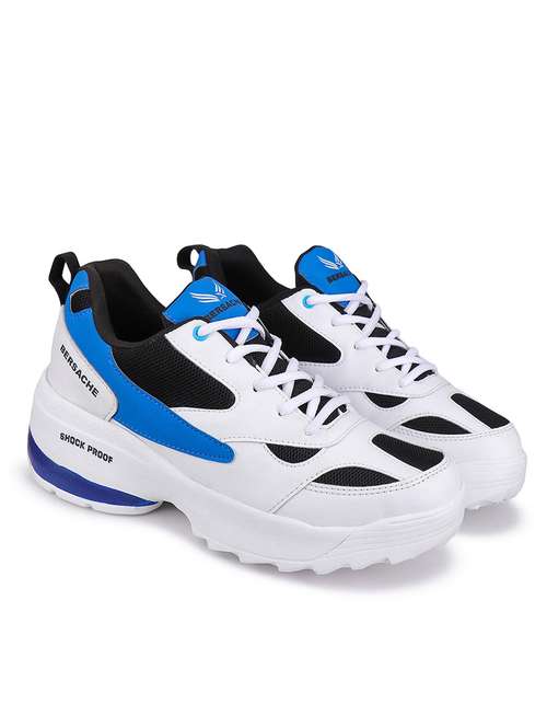 white & blue color blocked lace-up sneakers - 20088075 -  Standard Image - 0