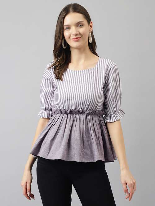 women's peplum round neck top - 20088985 -  Standard Image - 0