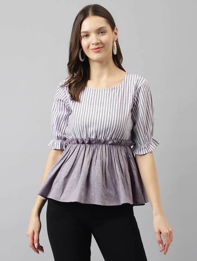 women's peplum round neck top