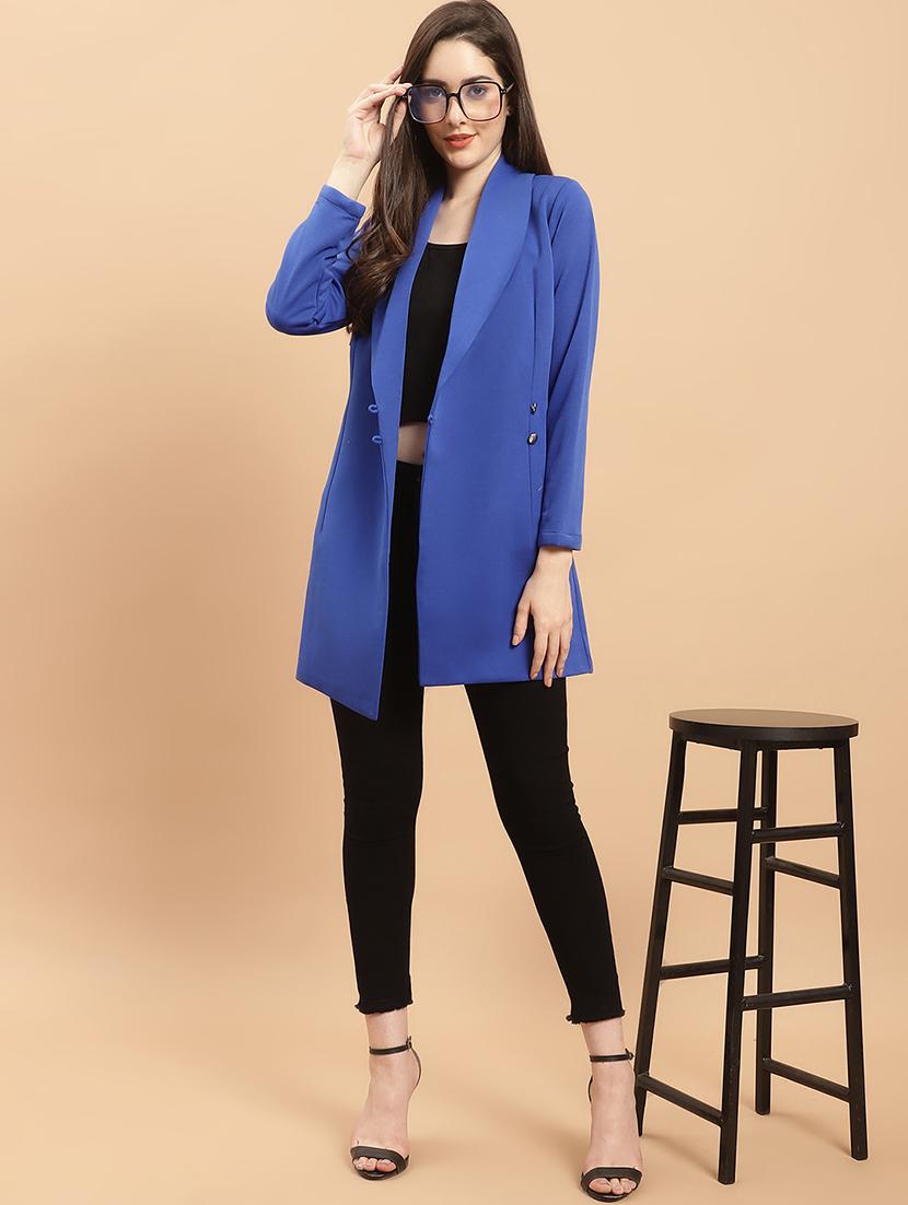 blue solid double breasted blazer - 20089132 - Standard Image - 3