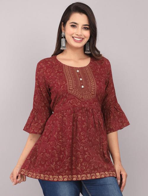 red printed regular top - 20097819 -  Standard Image - 0