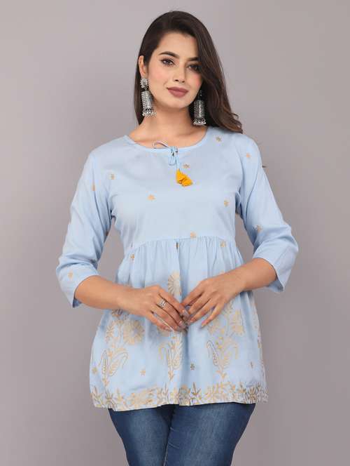 blue printed regular top - 20097820 - Standard Image - 0