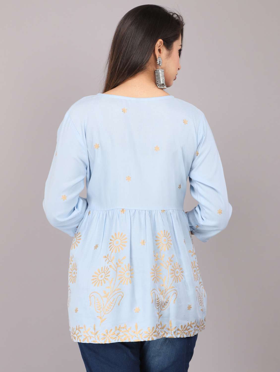 blue printed regular top - 20097820 - Standard Image - 3