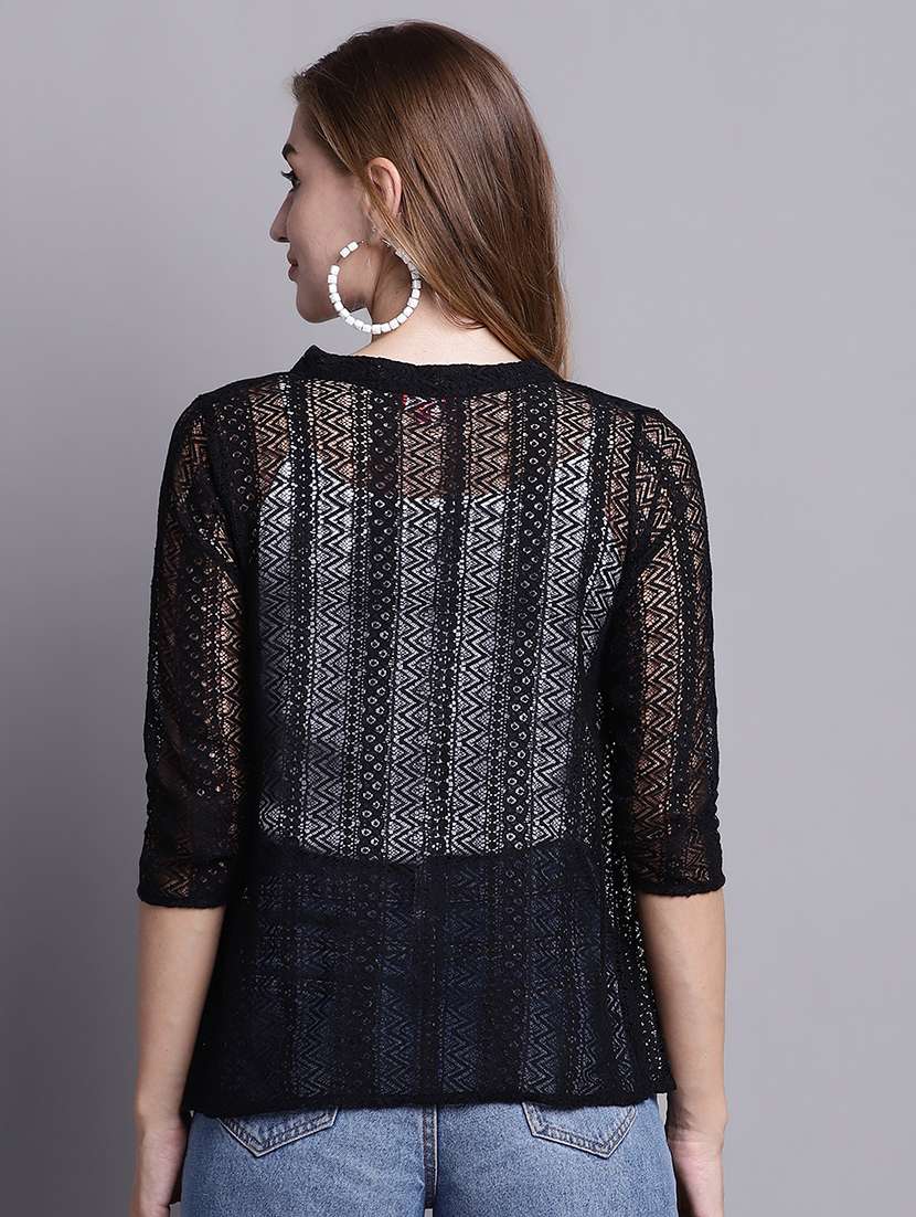 black cotton shrug - 20098132 -  Standard Image - 3