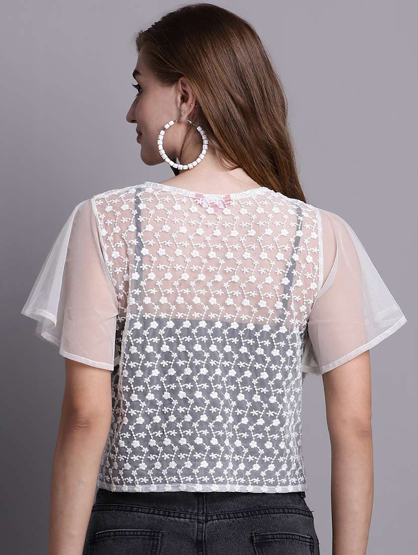 Round Neck Self Design Regular Shrug - 20098139 -  Standard Image - 3