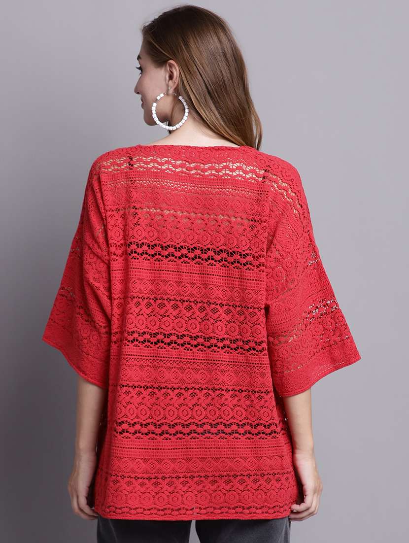 red cotton shrug - 20098143 -  Standard Image - 3
