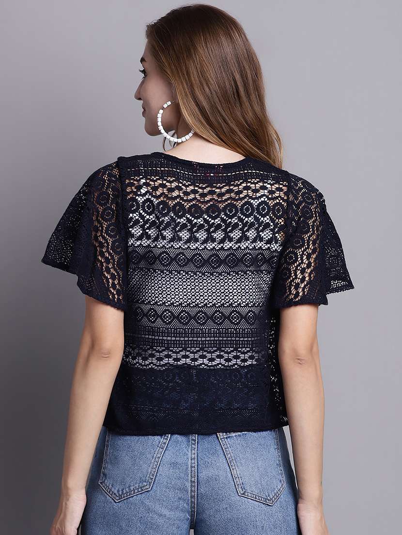 round neck self design regular shrug - 20098145 -  Standard Image - 3