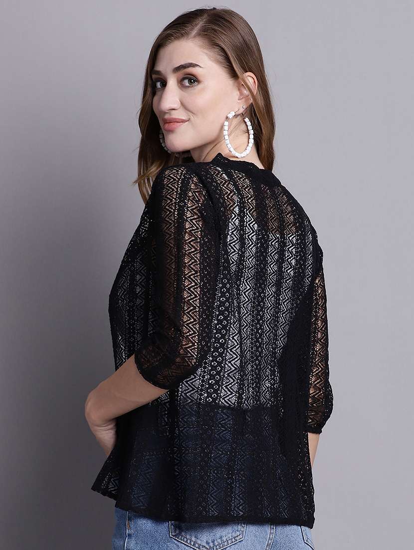 black cotton shrug - 20098149 -  Standard Image - 3