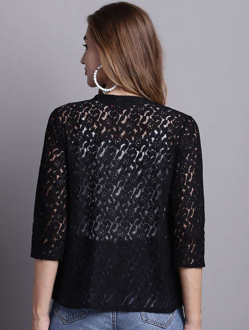 black cotton shrug - 20098150 -  Standard Image - 3