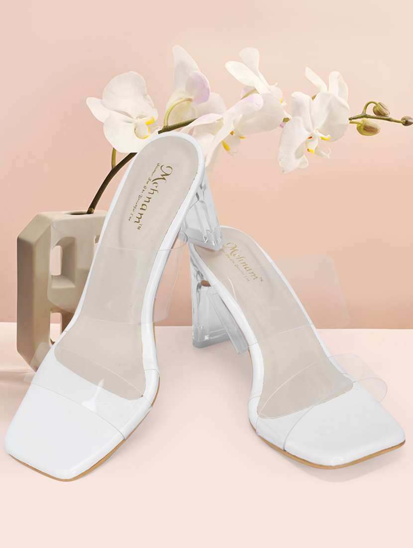 white slip on block heel 