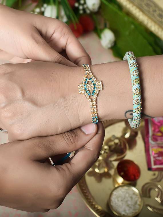 2 rakhi rakshabandhan set combo for bhaiya bhabhi brother bhai (pack of 2 ) - 20101977 -  Standard Image - 8