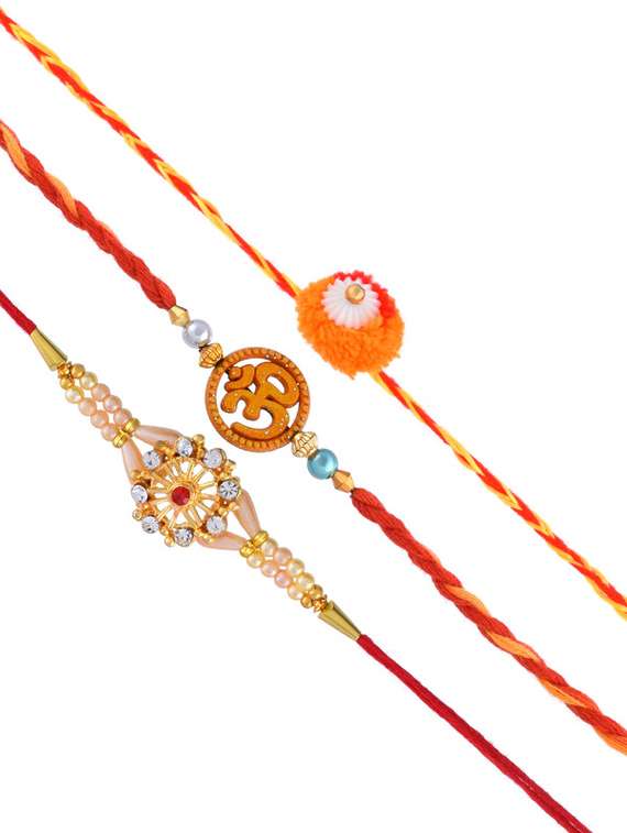 3 rakhi rakshabandhan set combo for bhaiya bhabhi brother bhai (pack of 3) - 20101981 -  Standard Image - 3