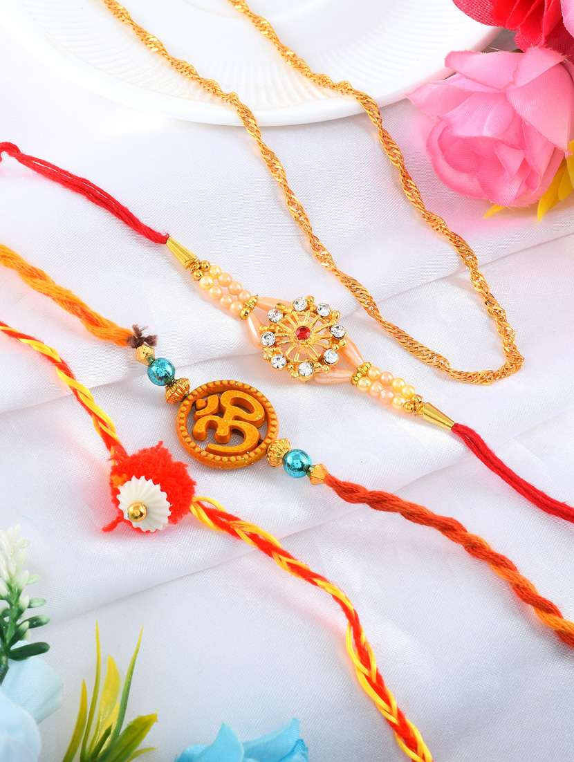 3 rakhi rakshabandhan set combo for bhaiya bhabhi brother bhai (pack of 3) - 20101981 -  Standard Image - 5