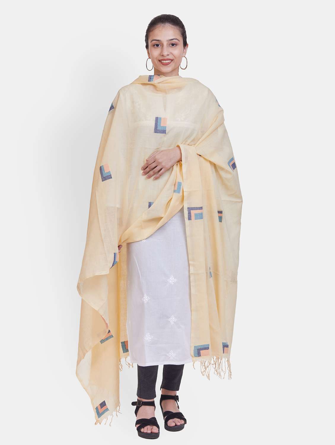 beige woven dupatta