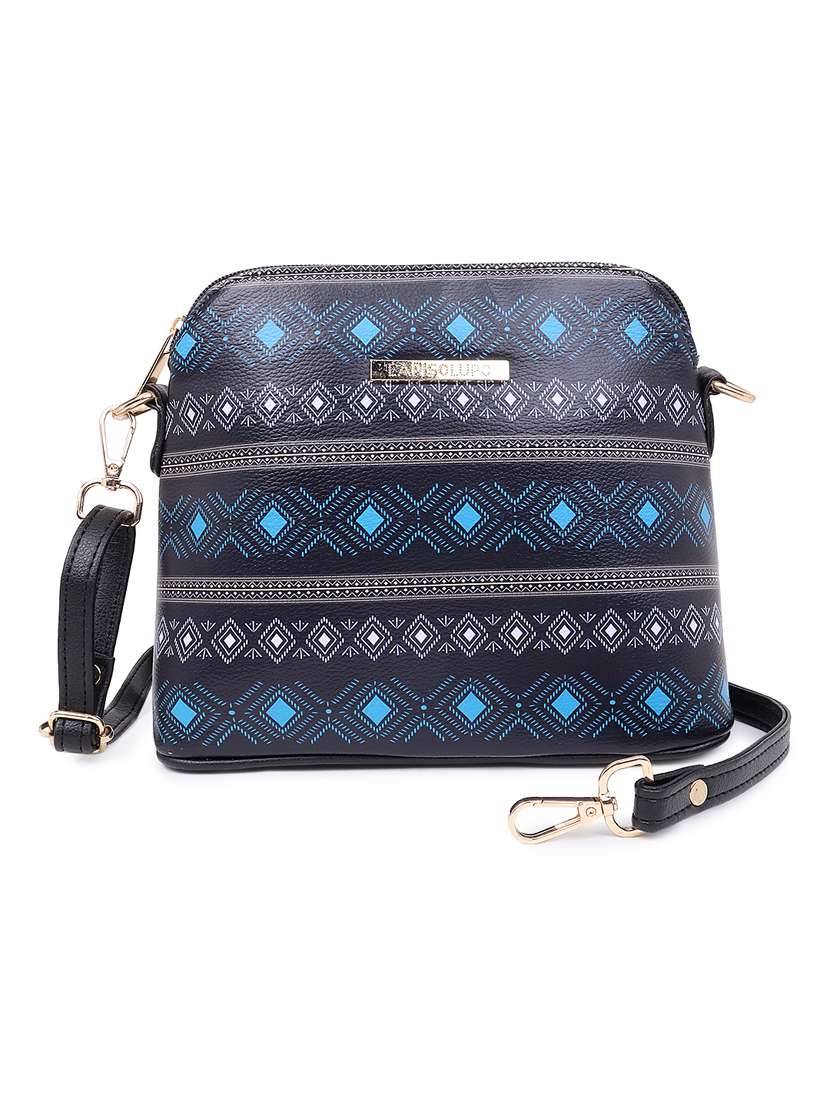 printed leatherette sling bag