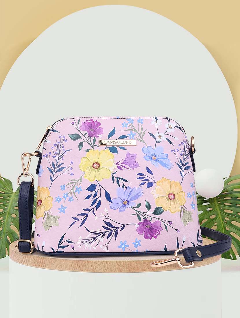 printed leatherette sling bag