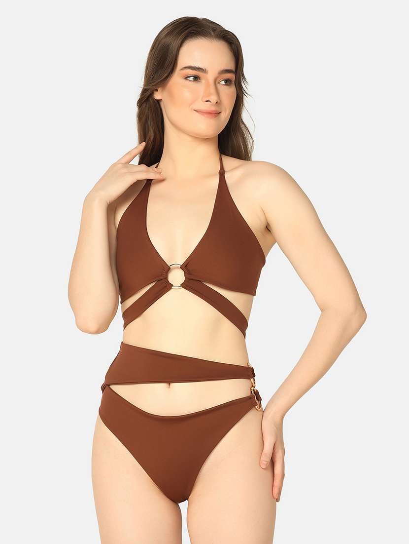 solid cutouts swimwear set