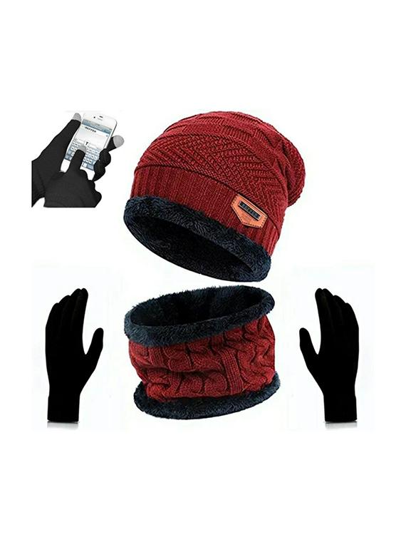 unisex beanie cap with neck warmer & gloves - 20113641 -  Zoom Image - 0