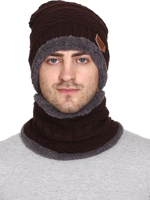 brown winter caps with neck band - 20113690 -  Standard Image - 0