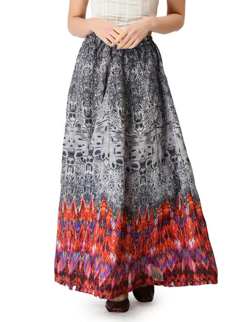 grey printed flared long skirt - 20114607 -  Standard Image - 0
