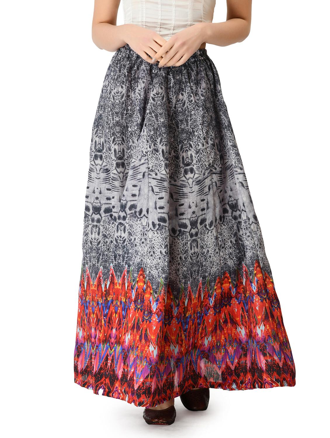 grey printed flared long skirt - 20114607 -  Zoom Image - 0