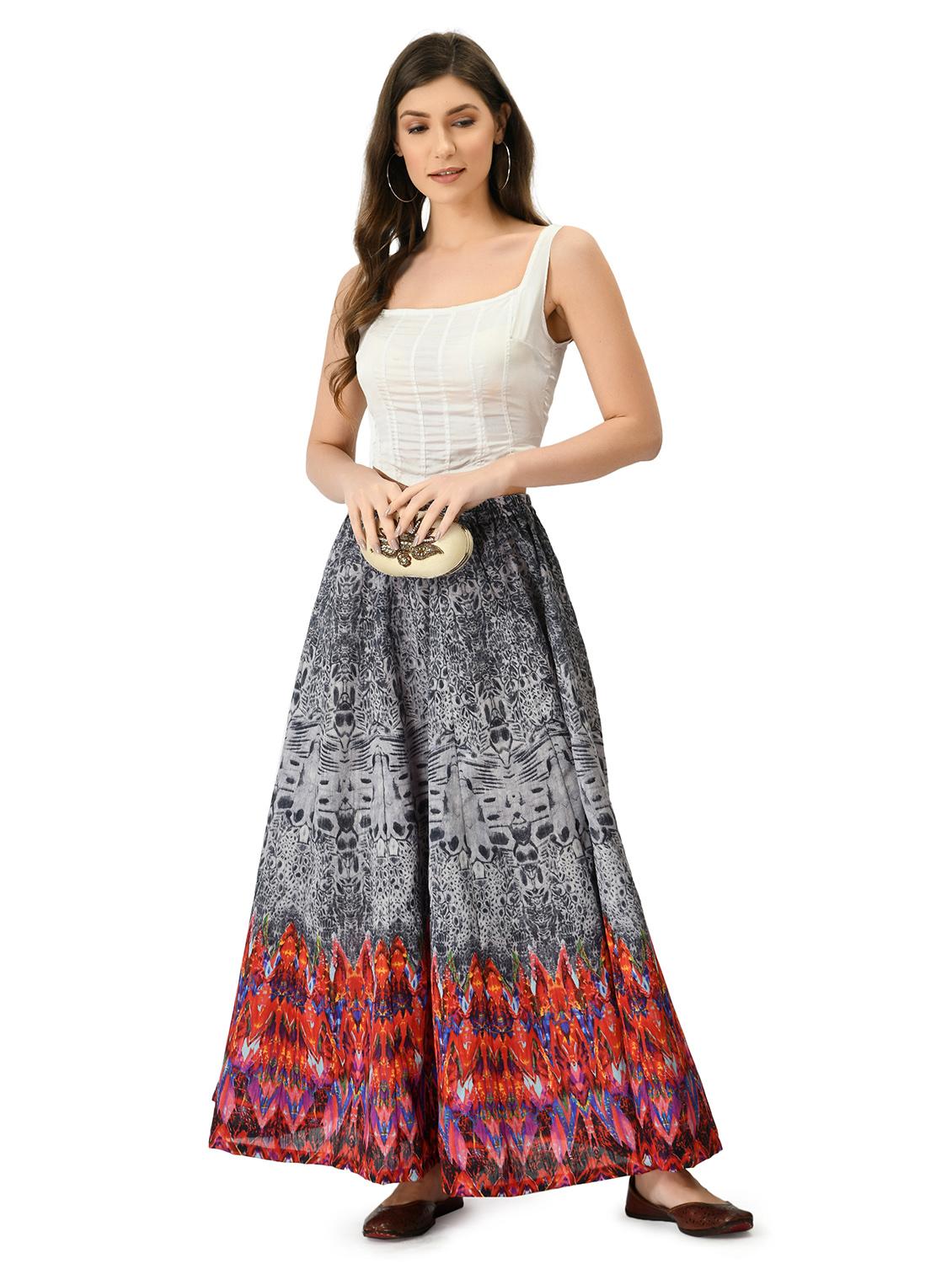 grey printed flared long skirt - 20114607 - Standard Image - 3