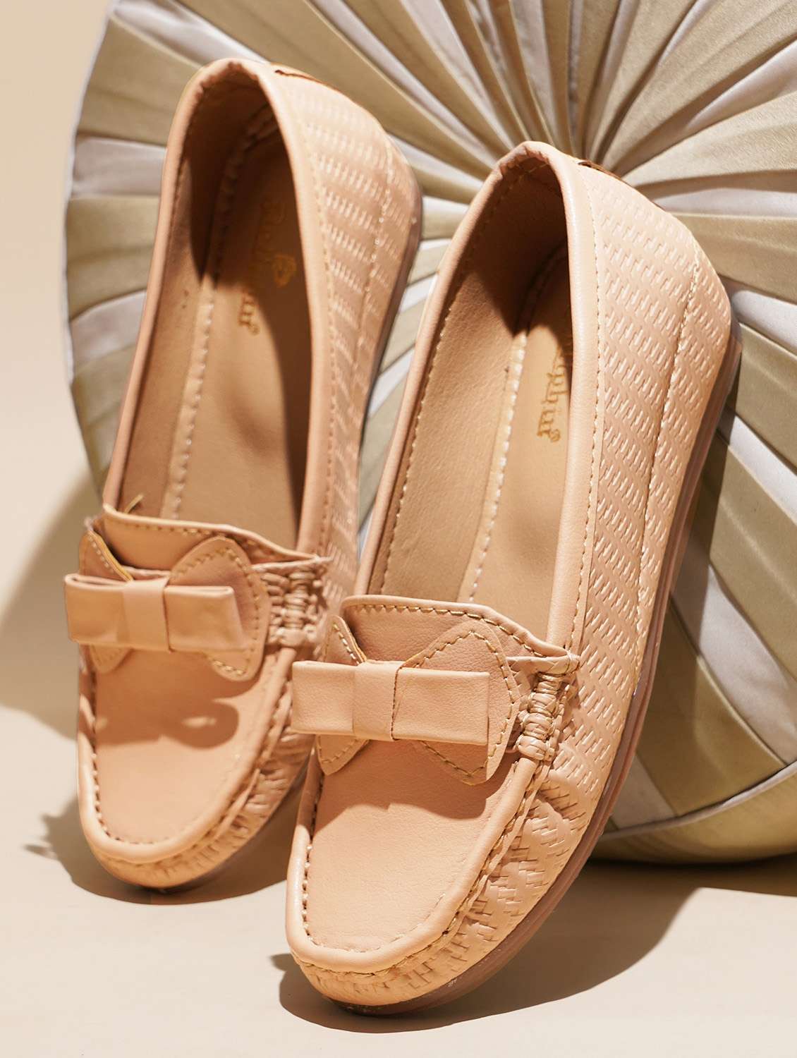 peach solid slip on loafer