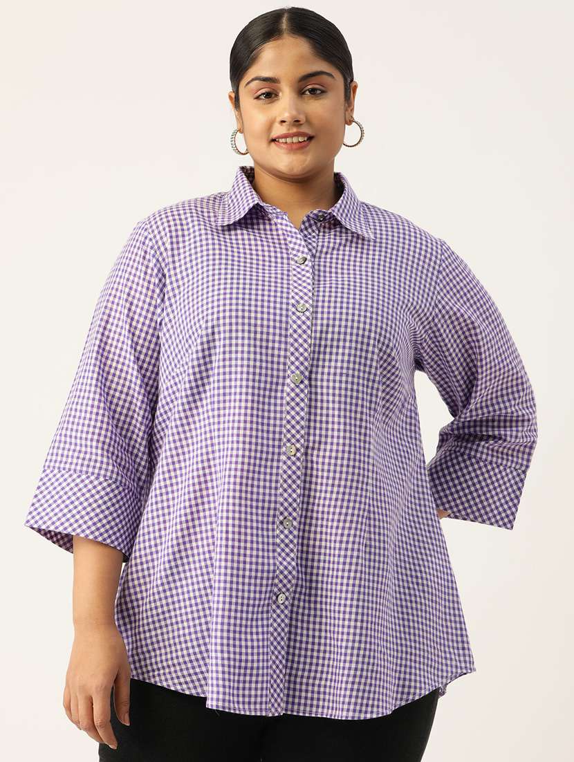 Buy online Women Purple Checks Plus Shirt from western wear for