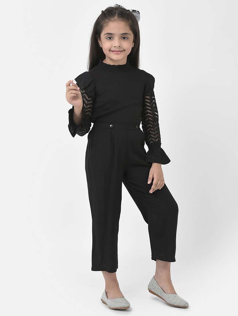 girls black solids full length jumpsuit 