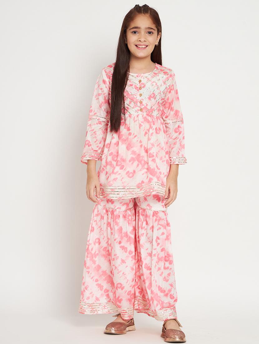 pink tie & dye kurta sharara set - 20117179 - Zoom Image - 0