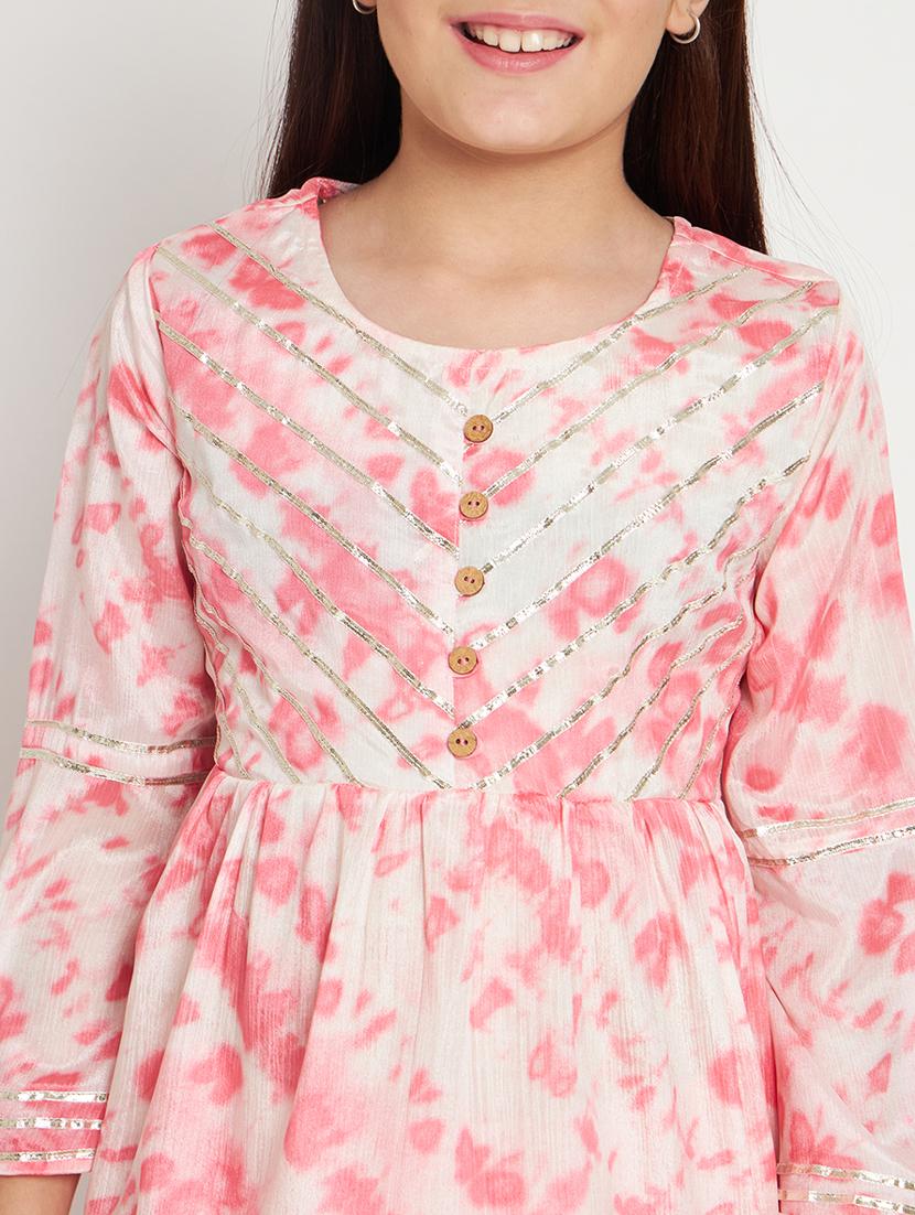 pink tie & dye kurta sharara set - 20117179 - Standard Image - 5