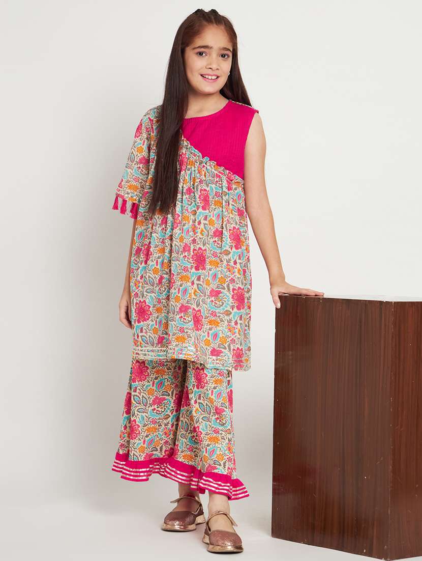 pink printed kurta palazzo set  - 20117180 -  Standard Image - 3