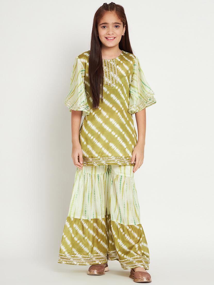 green printed kurta sharara set - 20117183 -  Zoom Image - 0