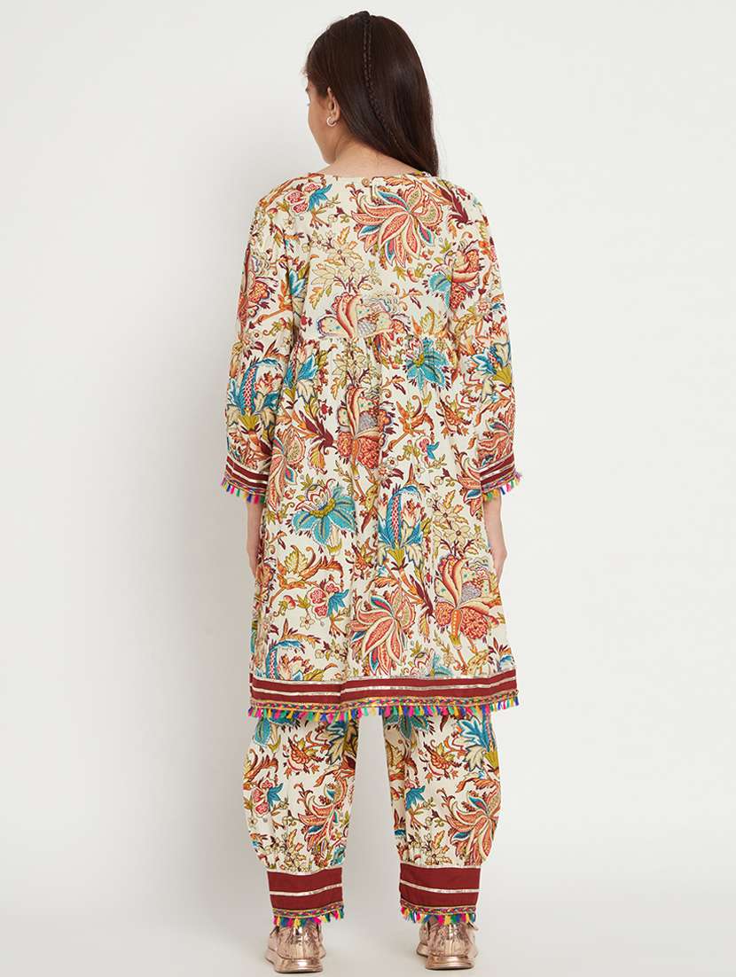 beige printed kurta salwar set - 20117192 -  Standard Image - 3